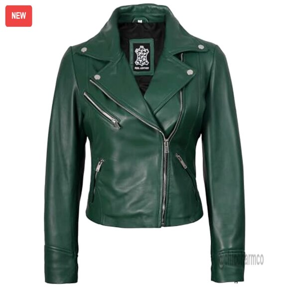 Asymmetrical Lambskin Leather Jacket Women's All Season Outerwear - Picture 2 of 5